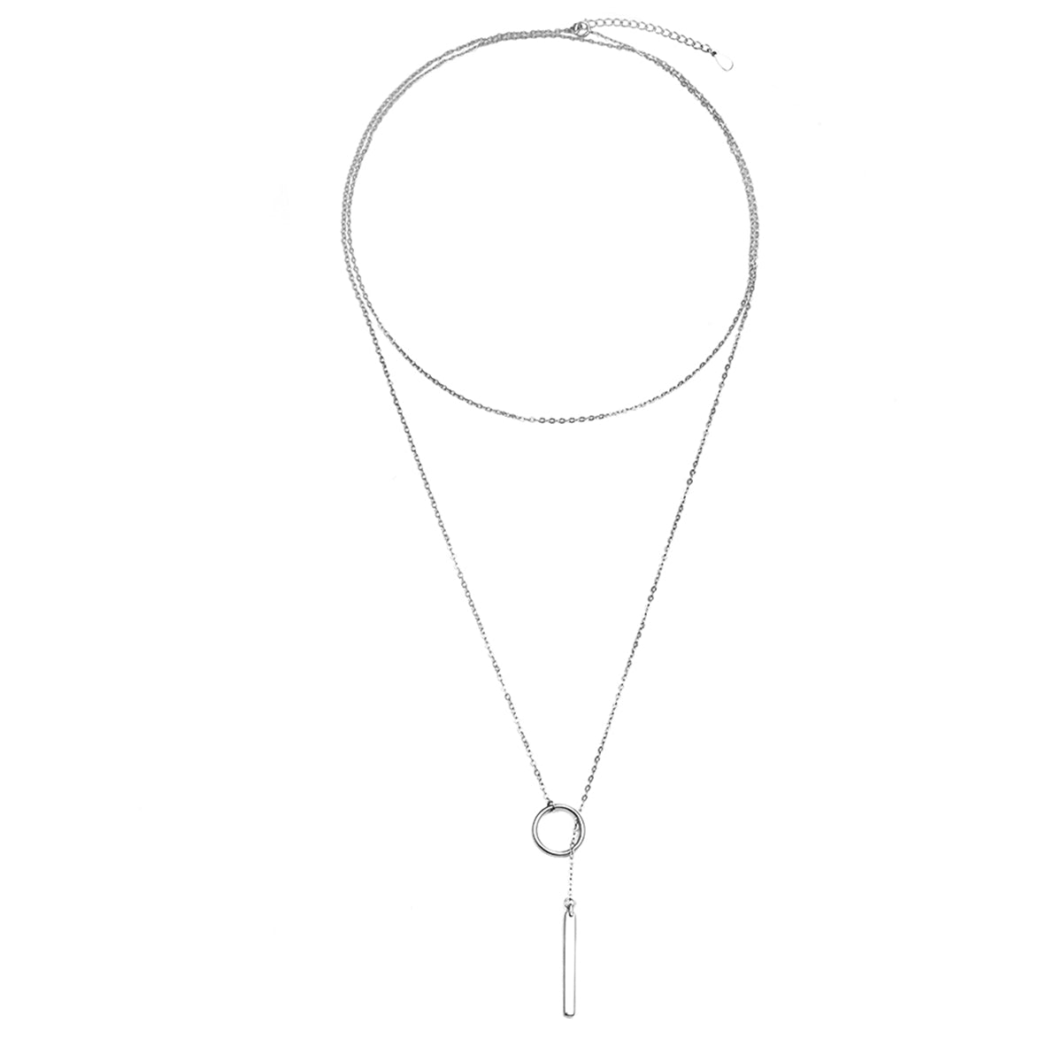 Sterling Silver Lariat Necklace, silver pendant necklace for women, everyday style, front view