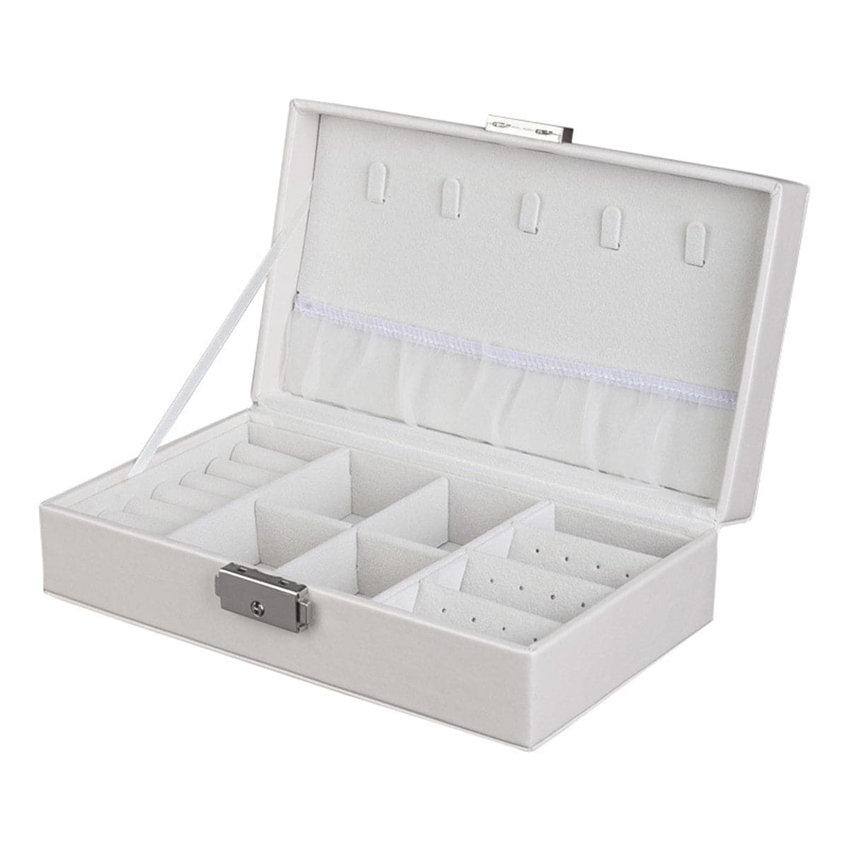 White Clasp Polystyrene Jewelry Storage Box, dainty minimalist design, front view