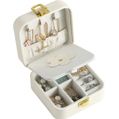 Beige Floral Two-Compartment Jewelry Box