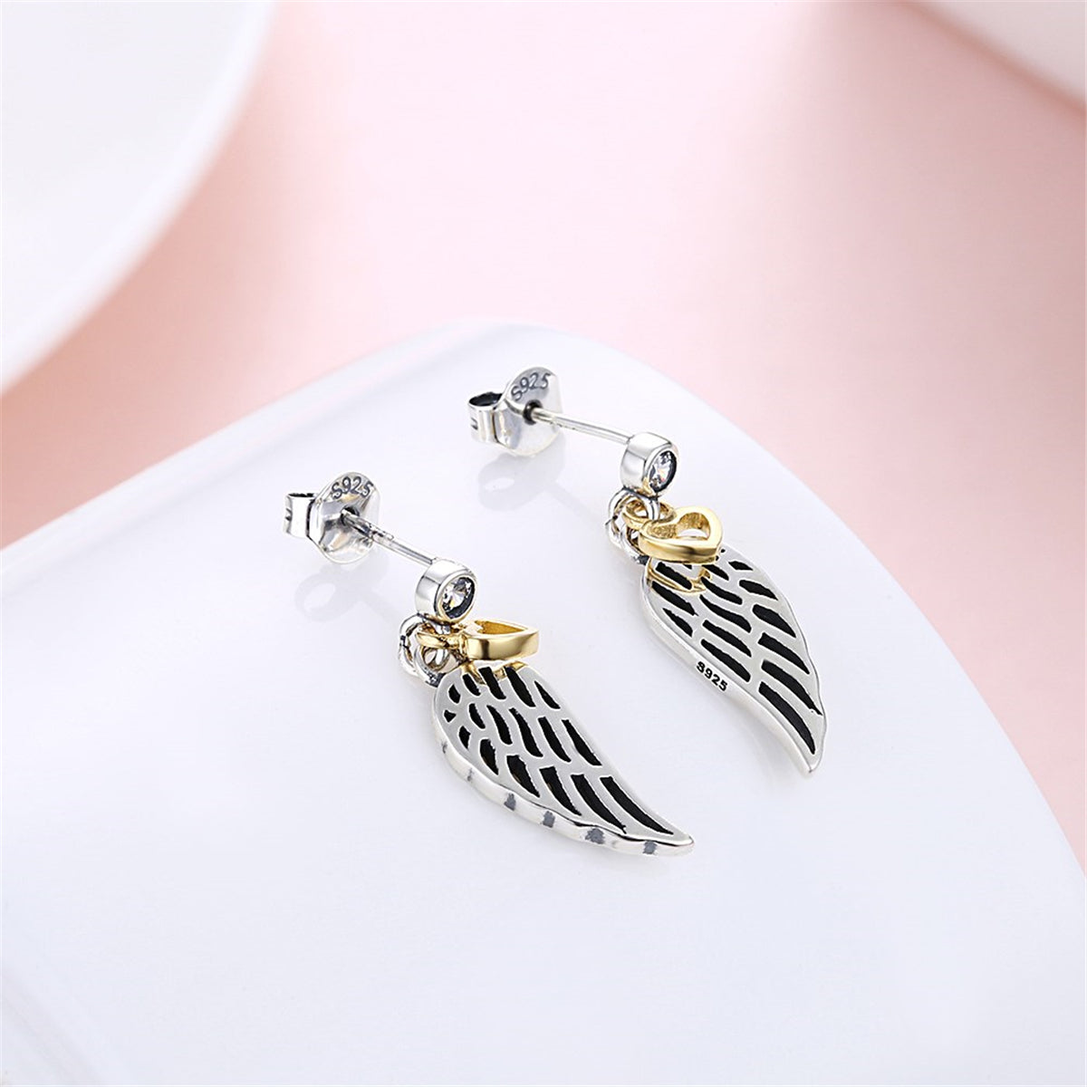 Cubic Zirconia & 18K Gold-Plated Wing Heart Drop Earrings