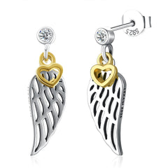 Cubic Zirconia & 18K Gold-Plated Wing Heart Drop Earrings
