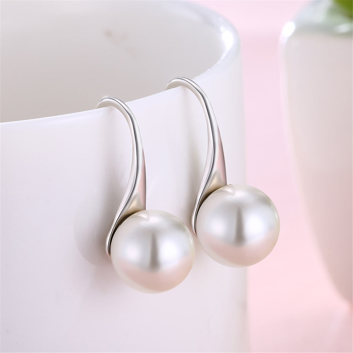 Pearl and Silver-Plated Tapered Drop Earrings, silver drop earrings for women, everyday style, front view