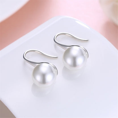 Pearl and Silver-Plated Tapered Drop Earrings, silver drop earrings for women, everyday style, side view