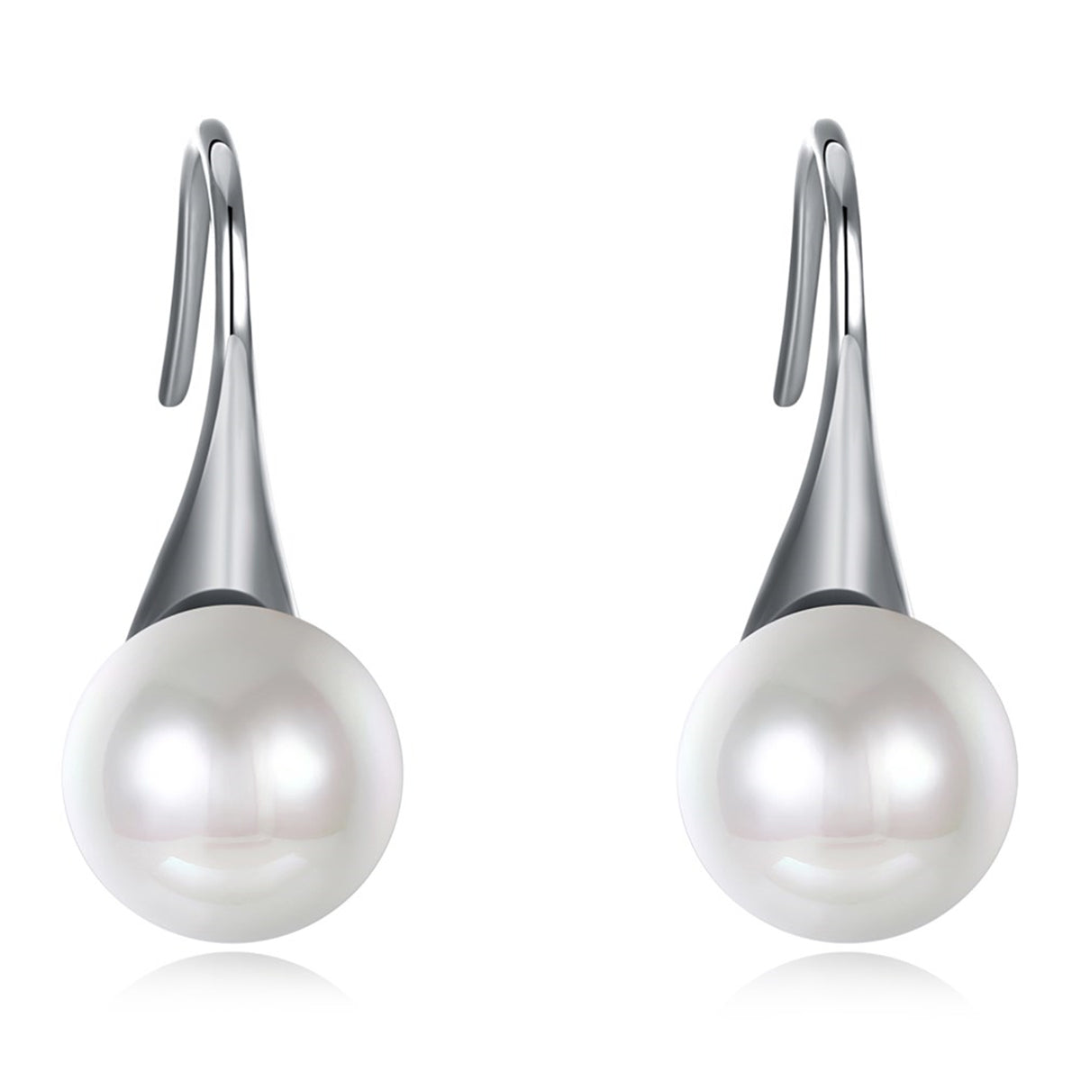 Pearl and Silver-Plated Tapered Drop Earrings, silver drop earrings for women, everyday style, detail close-up