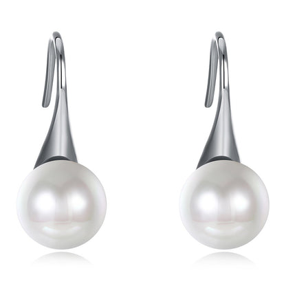 Pearl and Silver-Plated Tapered Drop Earrings, silver drop earrings for women, everyday style, detail close-up