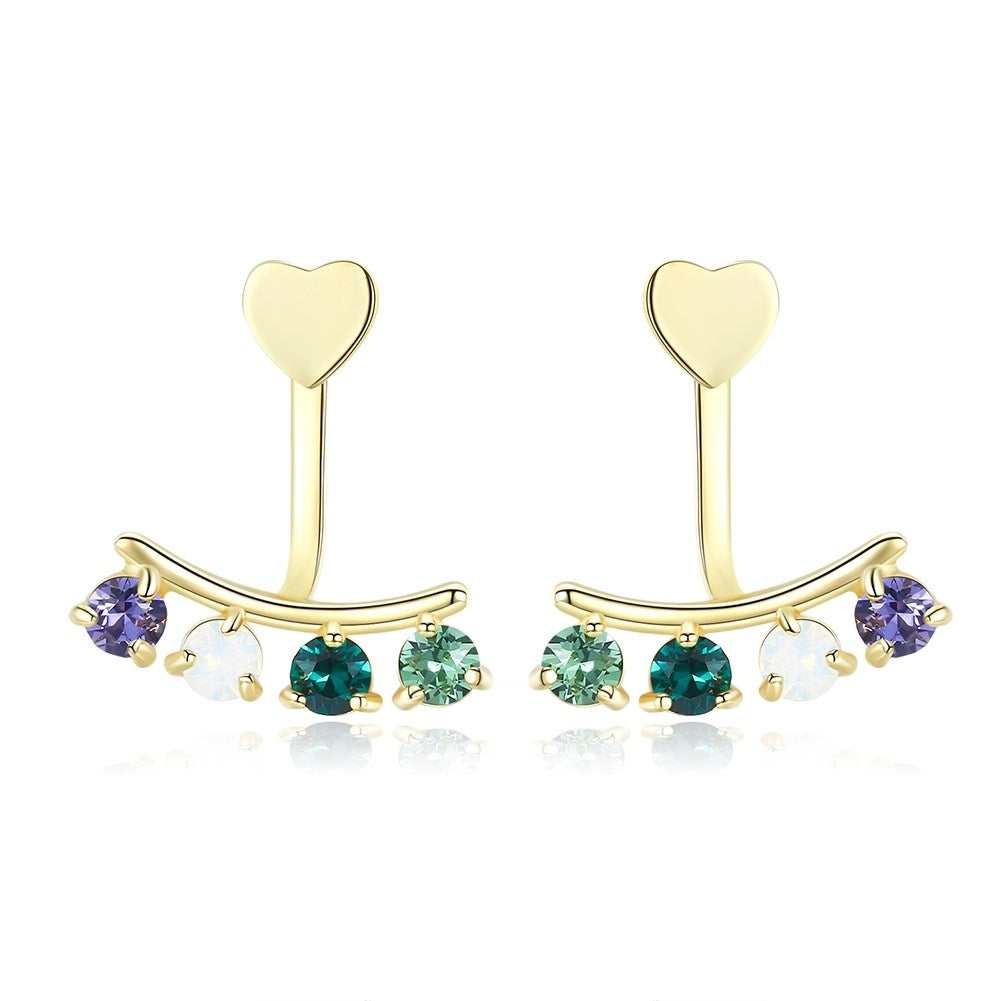 Green & Purple Cubic Zirconia Heart Ear Jackets