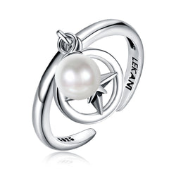 Cultured Pearl & Sterling Silver Star Charm Open Ring