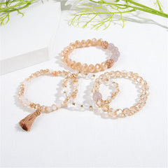 Champagne Resin & Cubic Zirconia 18K Gold-Plated Beaded Stretch Bracelet Set