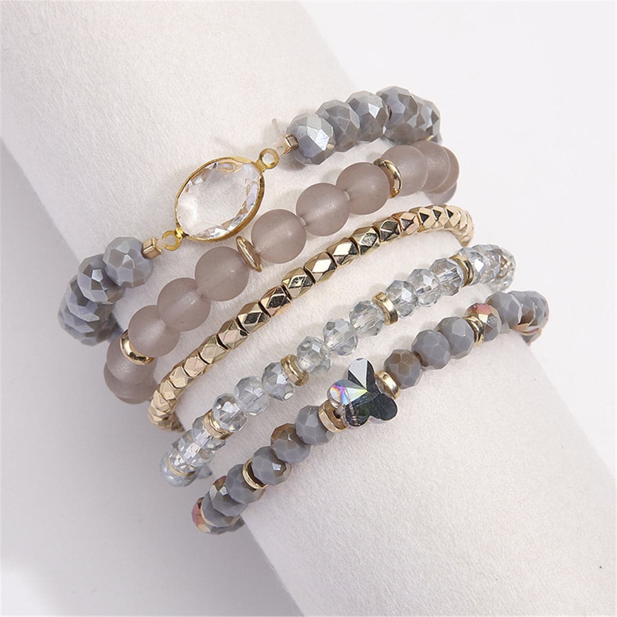 Crystal & Resin Acrylic 18K Gold-Plated Stretch Bracelet Set