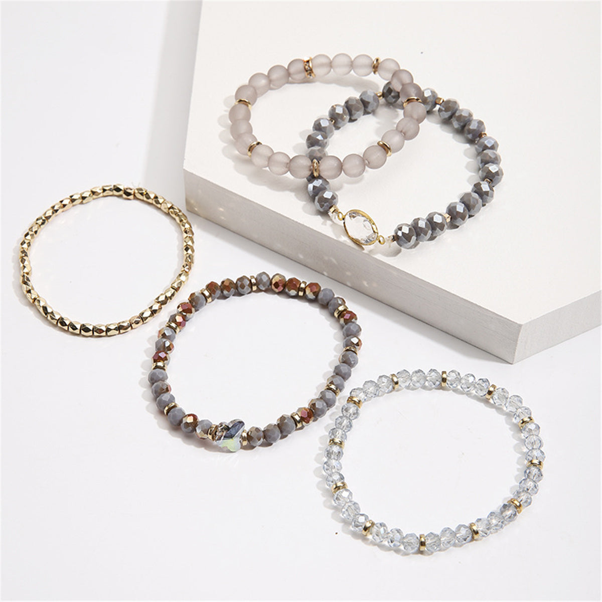 Crystal & Resin Acrylic 18K Gold-Plated Stretch Bracelet Set
