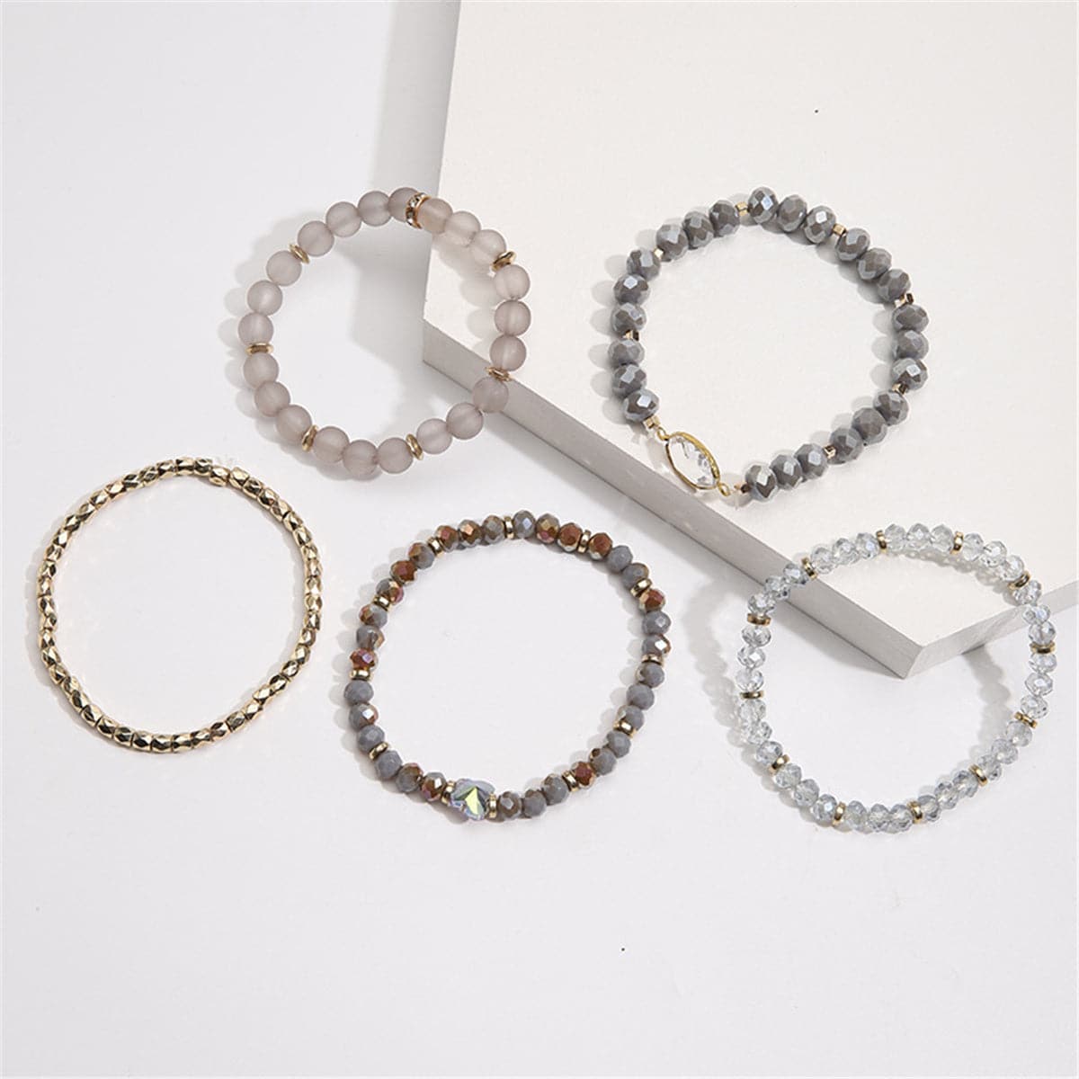 Crystal & Resin Acrylic 18K Gold-Plated Stretch Bracelet Set