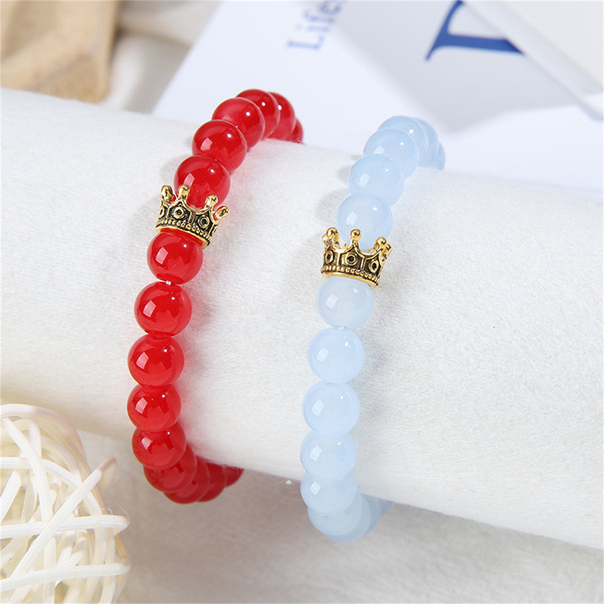 Blue & Red Quartz Stretch Bracelet Set