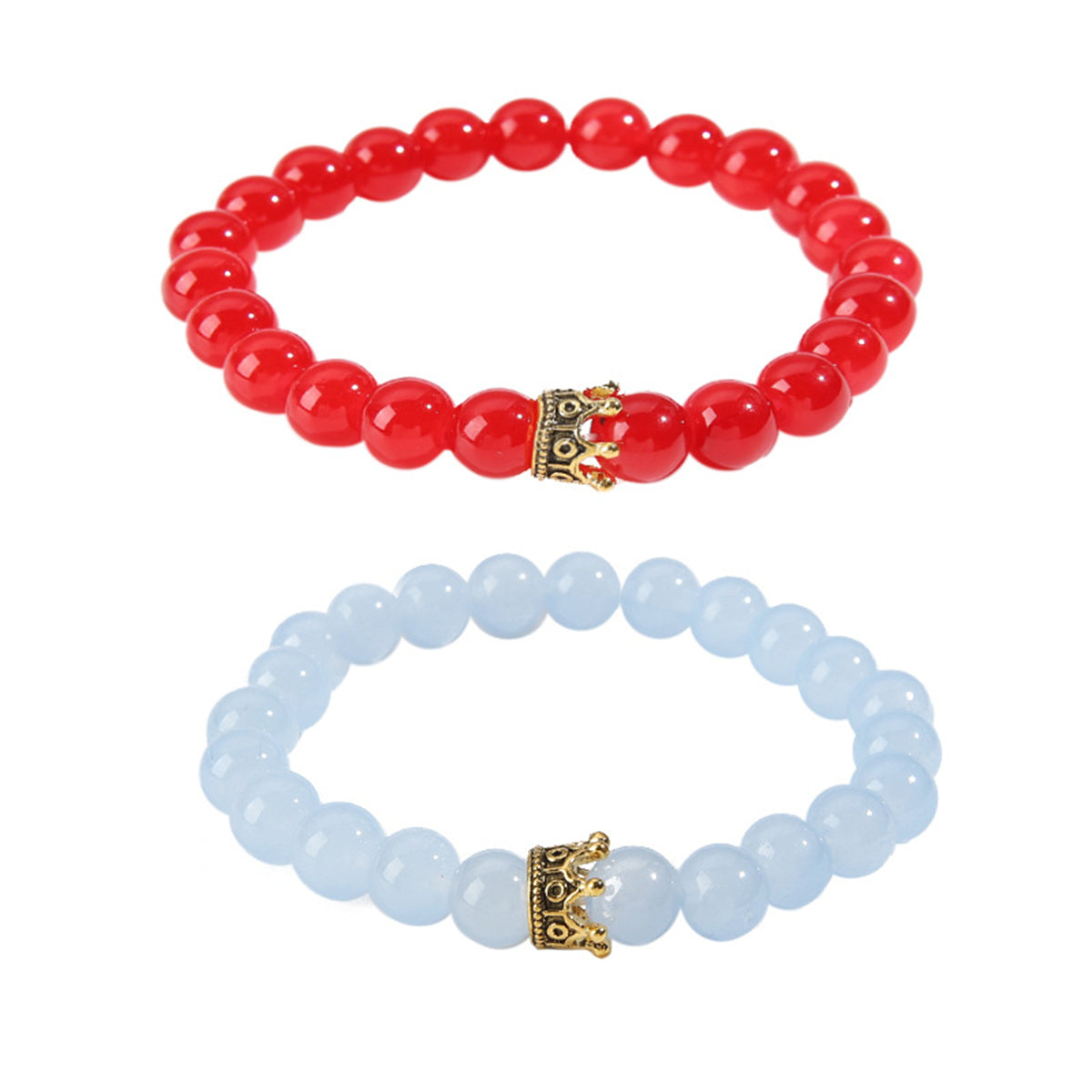 Blue & Red Quartz Stretch Bracelet Set