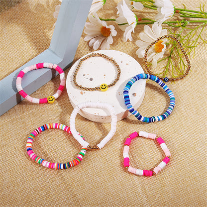 Pink and 18K Gold-Plated Multicolor Smiley Stretch Bracelet Set, jewelry gift sets for women, lifestyle look