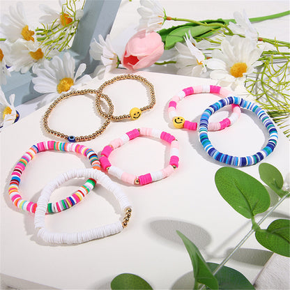 Pink and 18K Gold-Plated Multicolor Smiley Stretch Bracelet Set, jewelry gift sets for women, side view
