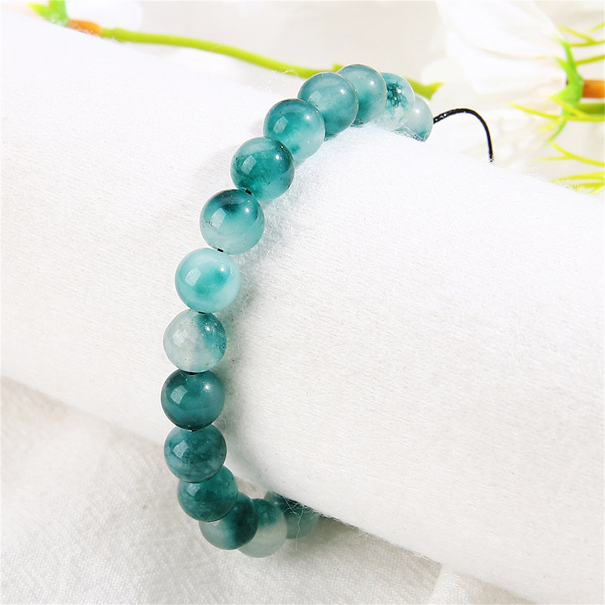 Teal Quartz Adjustable Bracelet, bracelet for women, botanical inspired, front view