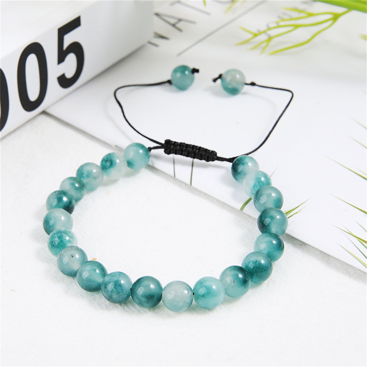 Teal Quartz Adjustable Bracelet, bracelet for women, botanical inspired, side view