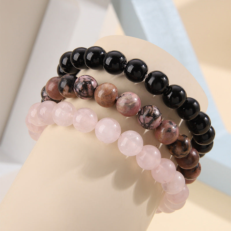 Black Quartz Beaded Stretch Bracelet Set, jewelry gift sets for women, elegant gift for her, detail close-up