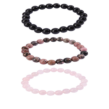 Black Quartz Beaded Stretch Bracelet Set, jewelry gift sets for women, elegant gift for her, side view