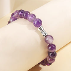 Purple Quartz & Silver-Plated Beaded Stretch Bracelet