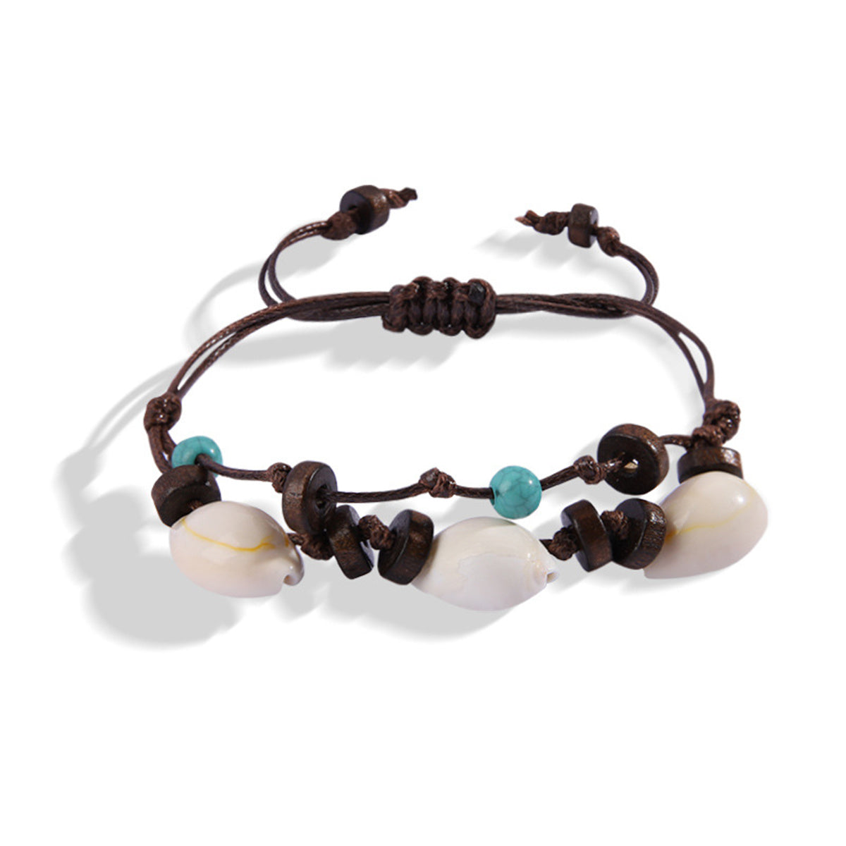 Turquoise and Conch Shell Layered Bracelet, bracelet for women, dainty minimalist design, side view