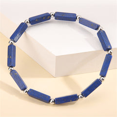 Dark Blue Howlite & Silver-Plated Square Stretch Bracelet