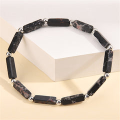 Black Howlite & Silver-Plated Square Stretch Bracelet