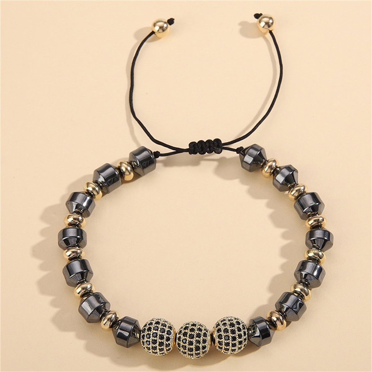 Cubic Zirconia & Two Tone Ball Bead Adjustable Bracelet