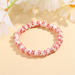 Red & Ceramic Plum Blossom Beaded Stretch Bracelet