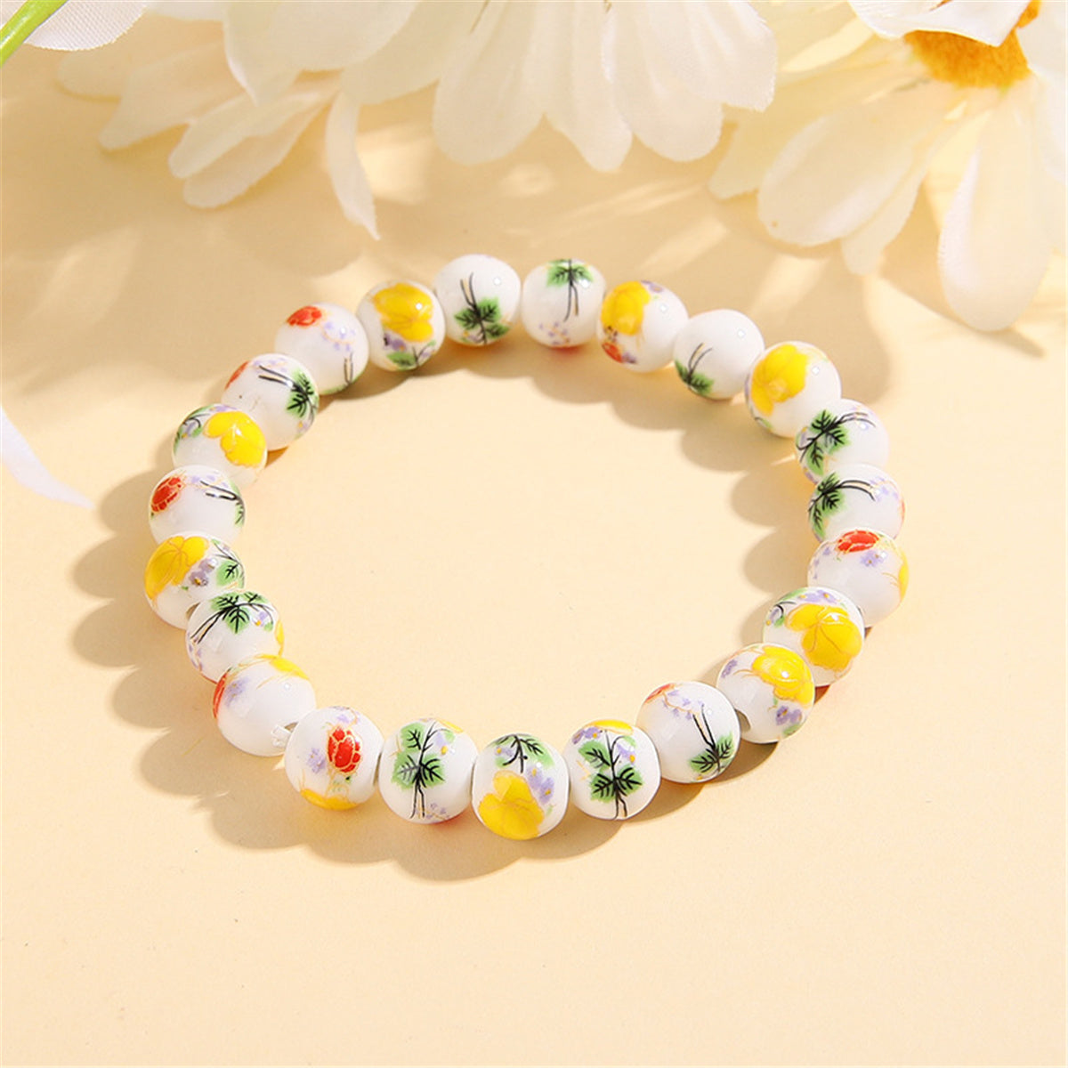 Yellow Floral Beaded Stretch Bracelet