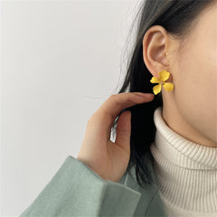 Yellow Enamel & 18K Gold-Plated Four-Petal Flower Stud Earrings