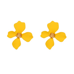 Yellow Enamel & 18K Gold-Plated Four-Petal Flower Stud Earrings