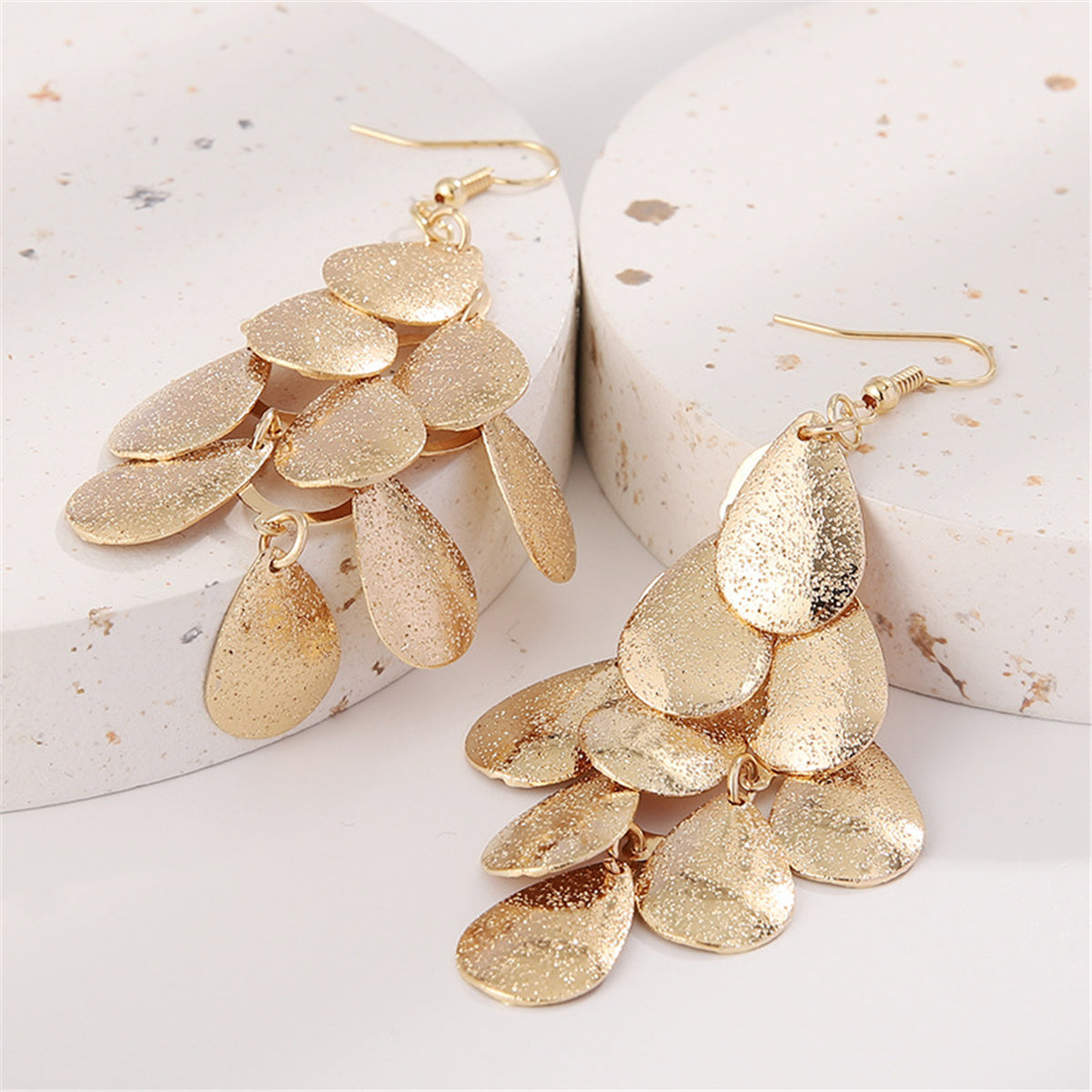 18K Gold-Plated Petal Cluster Drop Earrings, gold drop earrings for women, botanical inspired, front view