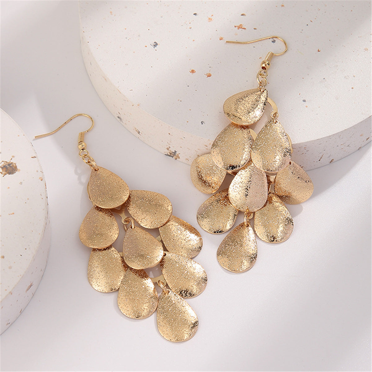 18K Gold-Plated Petal Cluster Drop Earrings, gold drop earrings for women, botanical inspired, side view
