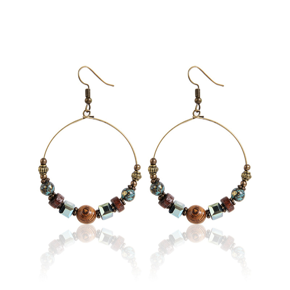 Wood and Acrylic 18K Gold-Plated Beaded Hoop Earrings, gold drop earrings for women, vintage-inspired design, side view