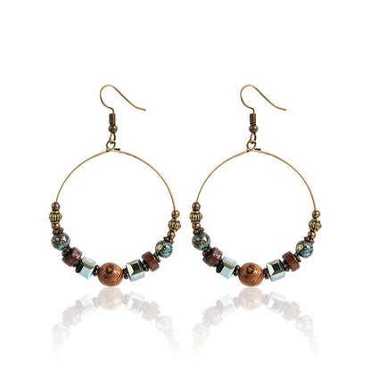 Wood and Acrylic 18K Gold-Plated Beaded Hoop Earrings, gold drop earrings for women, vintage-inspired design, side view