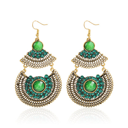 Green Cubic Zirconia and Quartz Patchwork Fan Drop Earrings, drop earrings for women, botanical inspired, side view