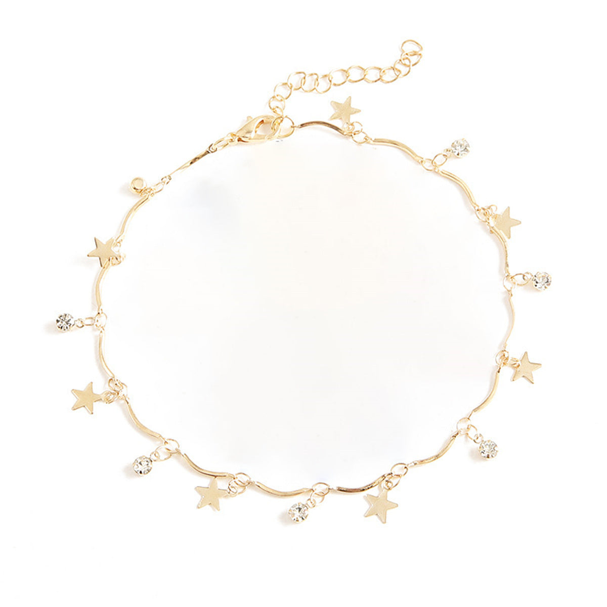 Cubic Zirconia & 18K Gold-Plated Star Charm Anklet