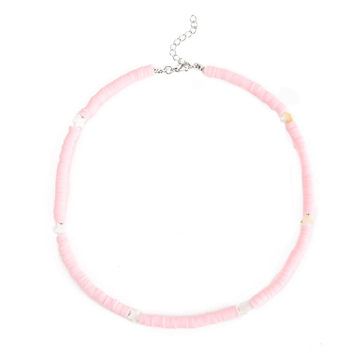 Pink Polymer Clay & Silver-Plated Star Station Choker Necklace