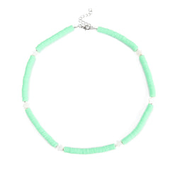 Light Green Polymer Clay & Silver-Plated Star Station Choker Necklace