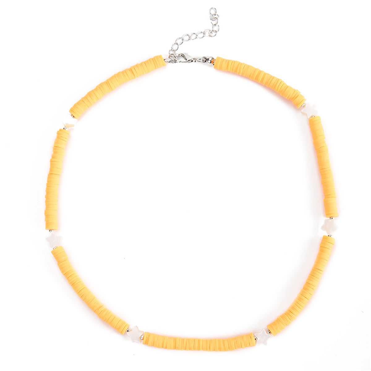 Yellow Polymer Clay & Shell Silver-Plated Star Station Choker Necklace
