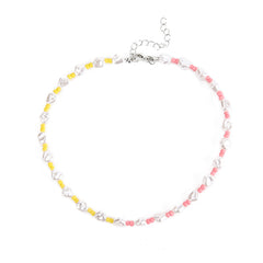 Pink & Yellow Howlite Pearl Choker Necklace