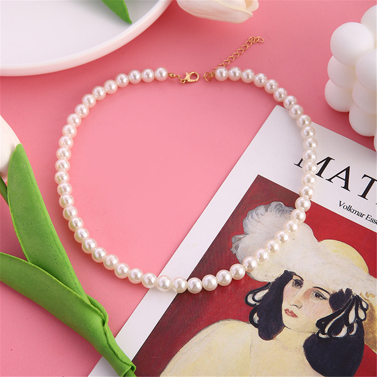 Pearl and 18K Gold-Plated 8MM Choker Necklace, gold pendant necklace for women, elegant gift for her, lifestyle look