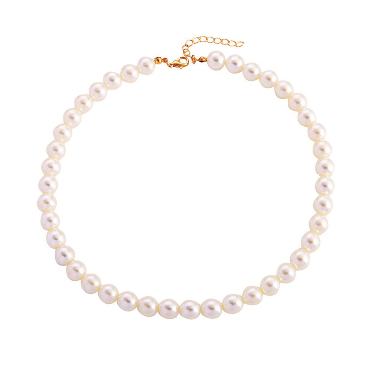 Pearl and 18K Gold-Plated 10MM Choker Necklace, gold pendant necklace for women, vintage-inspired design, front view