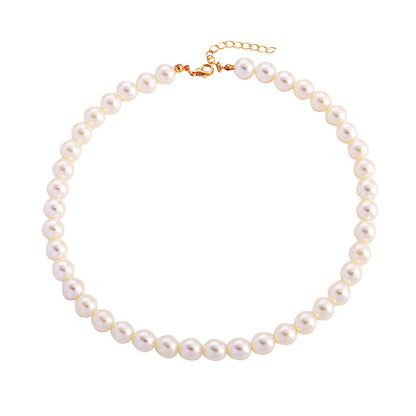 Pearl and 18K Gold-Plated 10MM Choker Necklace, gold pendant necklace for women, vintage-inspired design, front view
