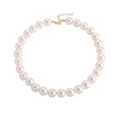Pearl and 18K Gold-Plated 14MM Choker Necklace, gold pendant necklace for women, dainty minimalist design, front view