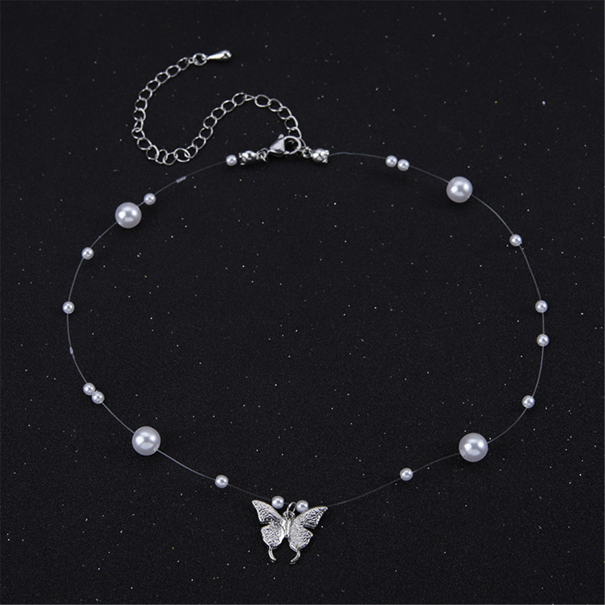 Pearl & Nylon Butterfly Illusion Pendant Necklace