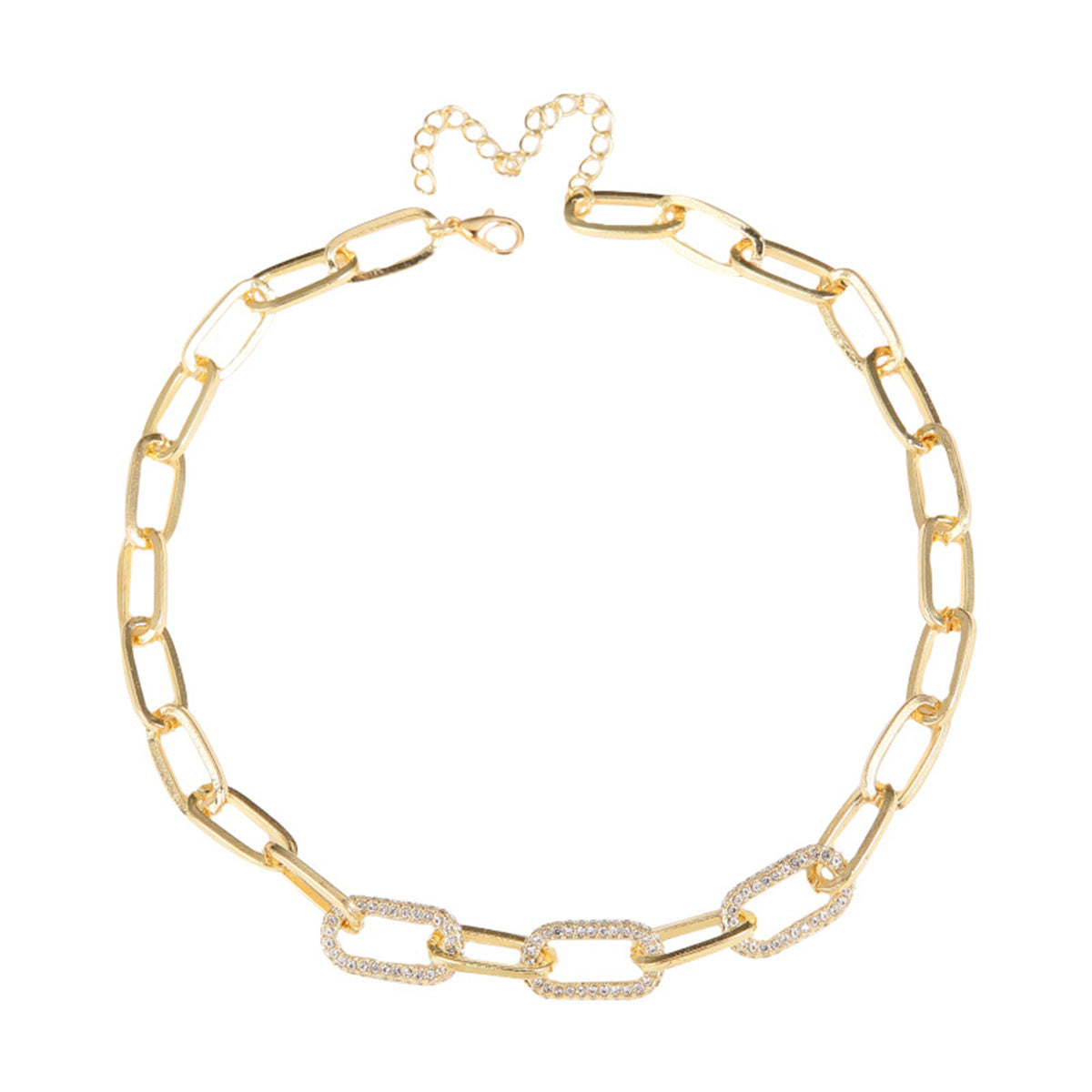 Cubic Zirconia and 18K Gold-Plated Cable Chain Choker Necklace, gold pendant necklace for women, side view