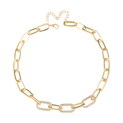 Cubic Zirconia and 18K Gold-Plated Cable Chain Choker Necklace, gold pendant necklace for women, side view