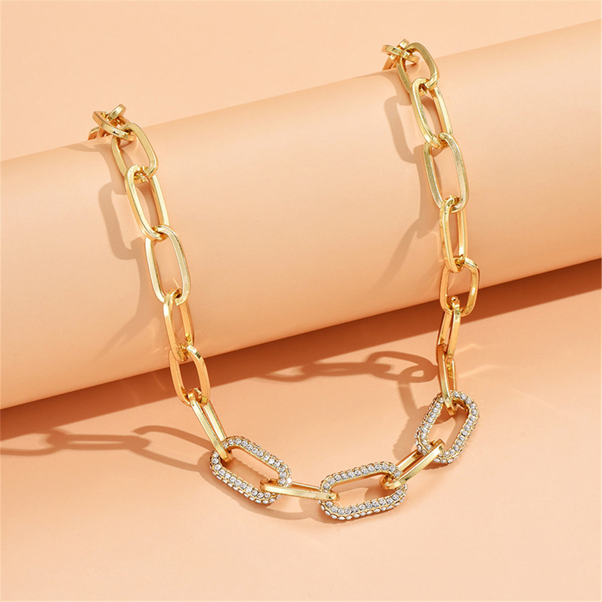 Cubic Zirconia and 18K Gold-Plated Cable Chain Choker Necklace, gold pendant necklace for women, detail close-up